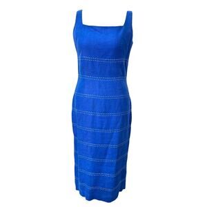 Marie St Claire Vintage Linen Dress Women’s Size 10 Blue Sheath Square Neck Sexy